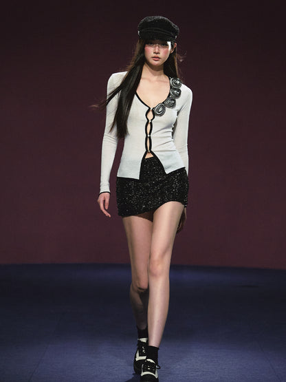 3D Rose Appliqué Sheer Knit Cardigan - CHINASQUAD