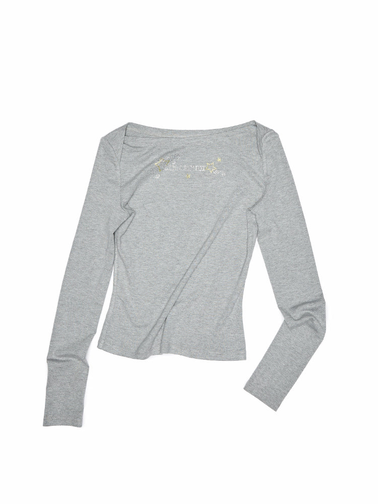 Rhinestone One-Shoulder Long-Sleeve T-Shirt - CHINASQUAD