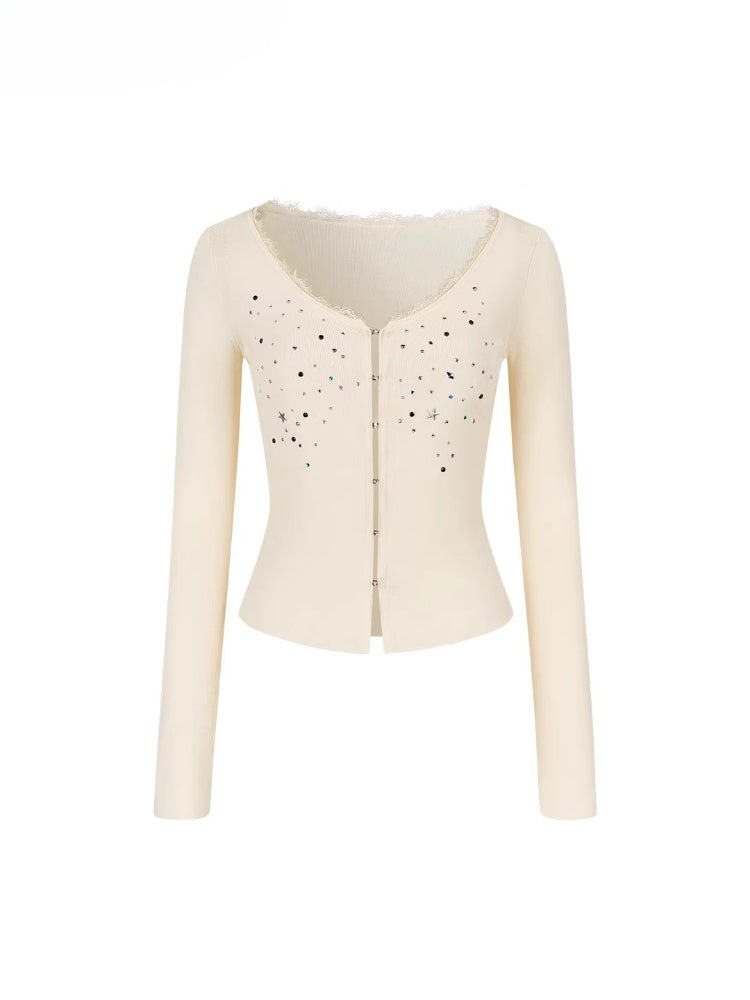 Colorful Hot-Fix Lace Knit Cardigan - CHINASQUAD