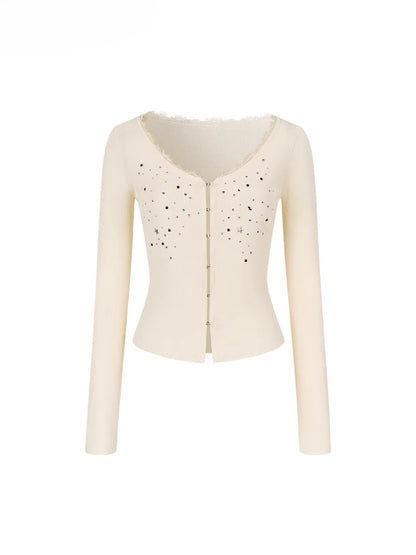 Colorful Hot-Fix Lace Knit Cardigan - CHINASQUAD