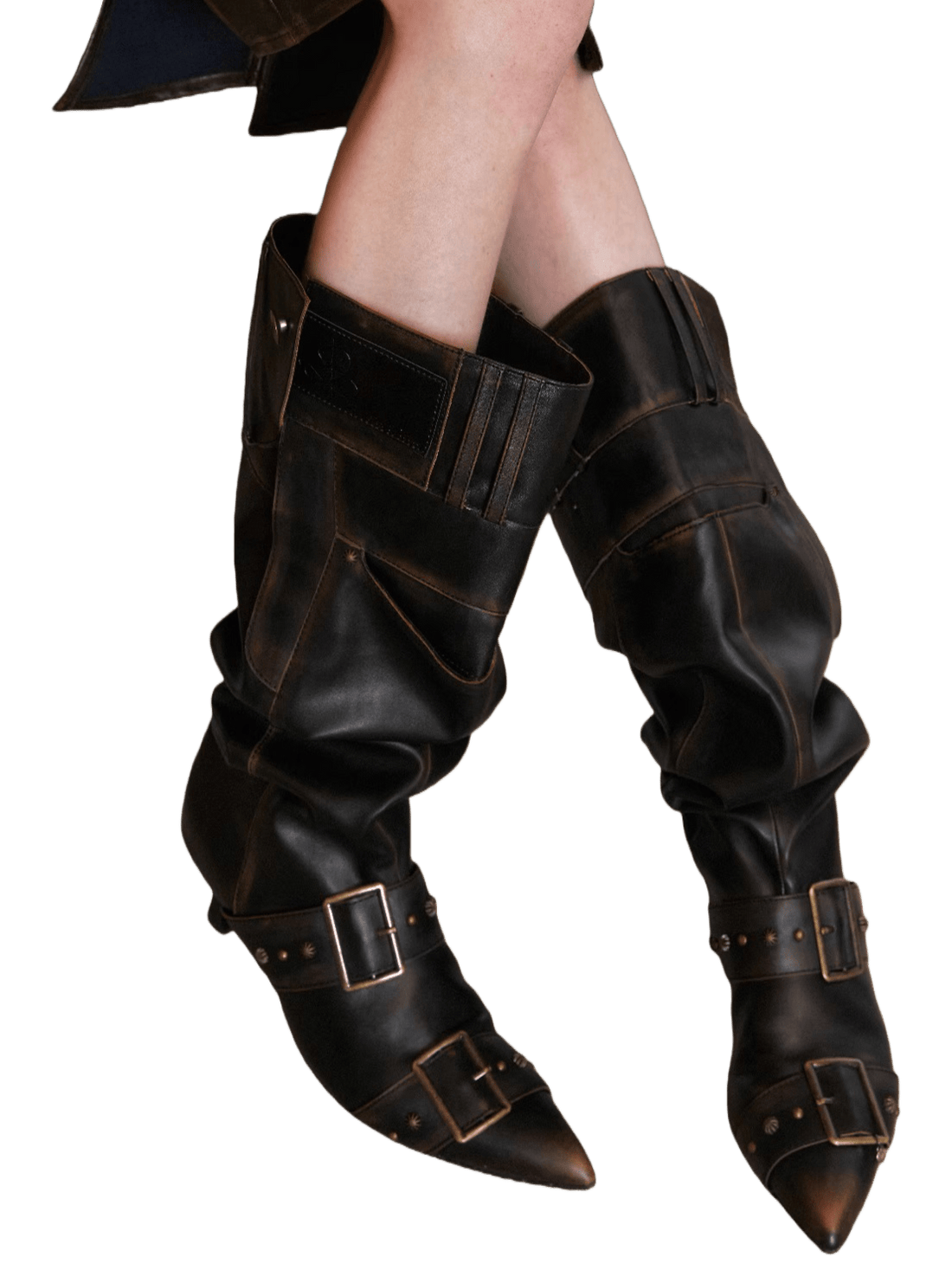 Distressed PU Knee-High Slouch Boots