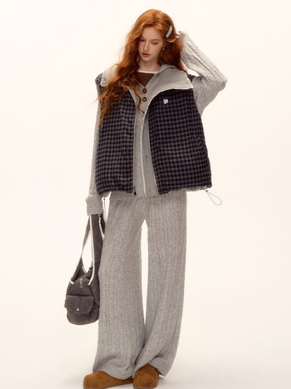 Reversible Plaid Lace-Trim Padded Vest