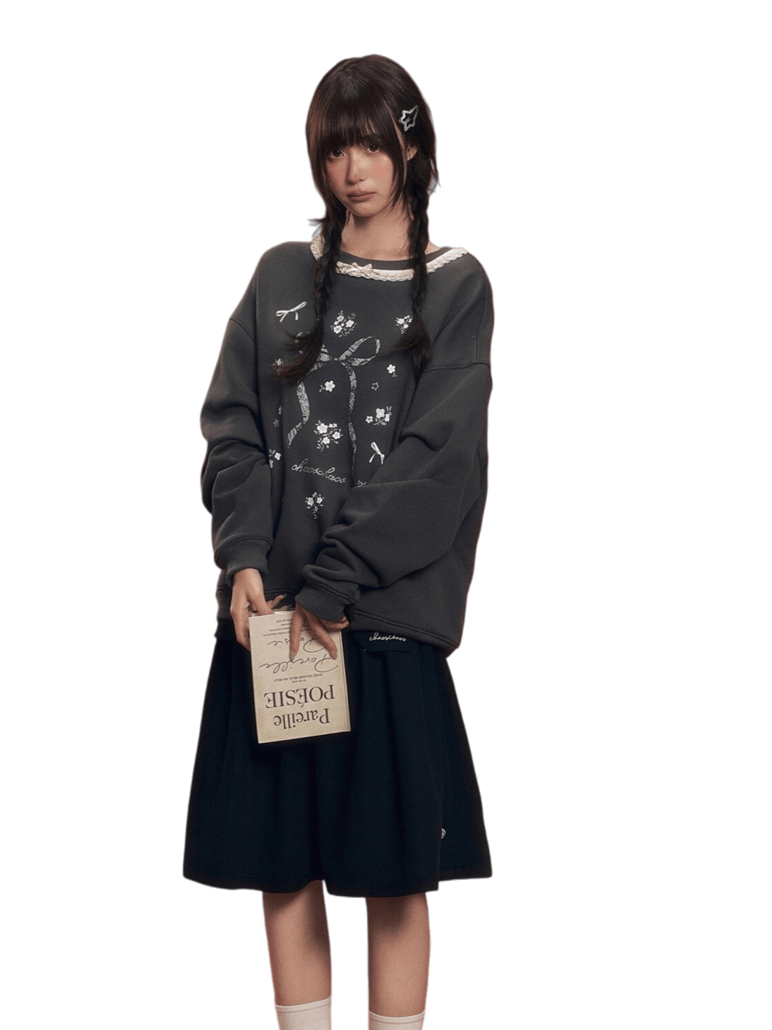 Vintage Lace-Trim Loose Sweatshirt