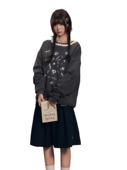 Vintage Lace-Trim Loose Sweatshirt