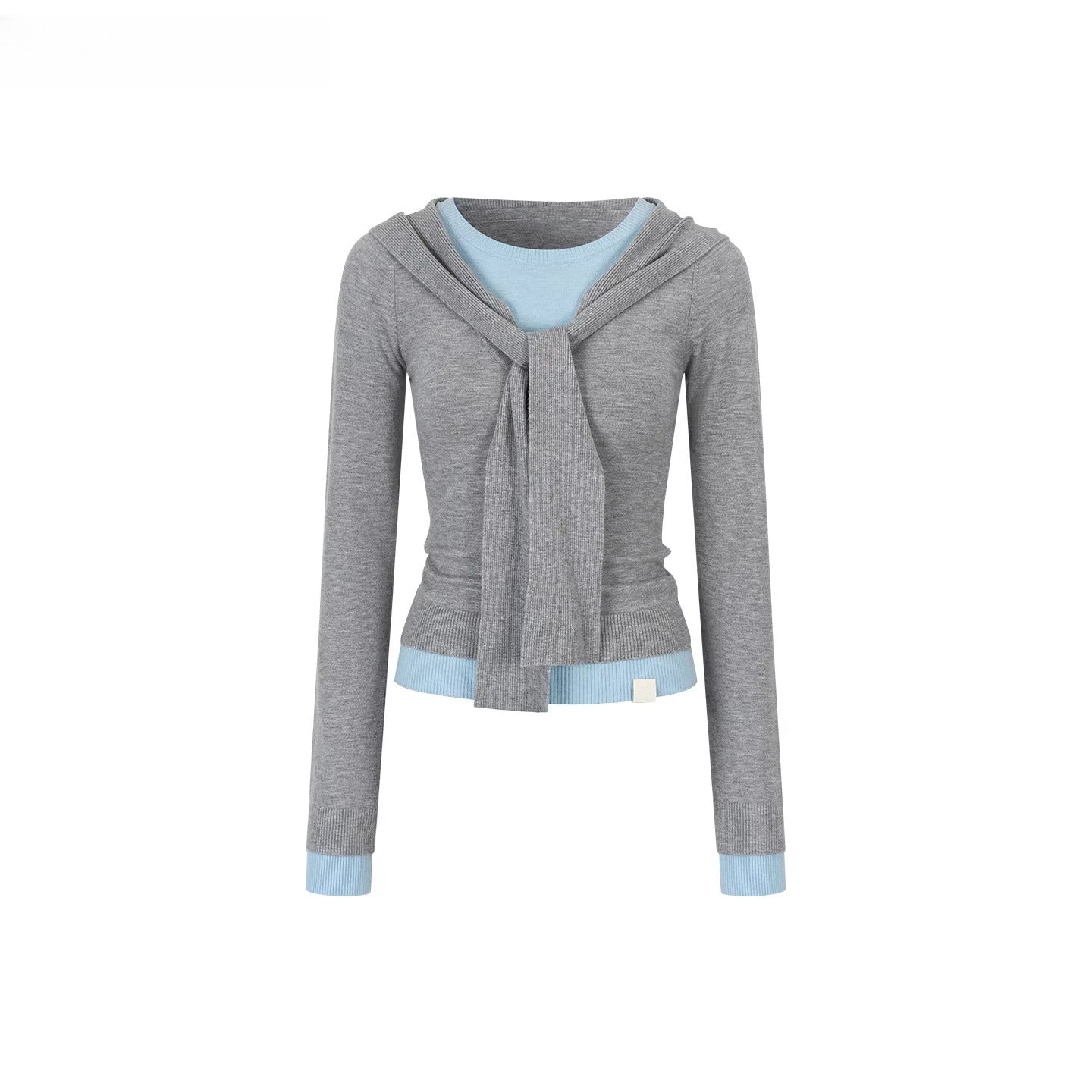 Contrast Hooded Layered Knit Turtleneck