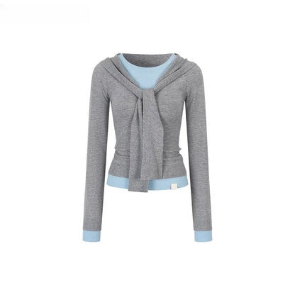 Contrast Hooded Layered Knit Turtleneck