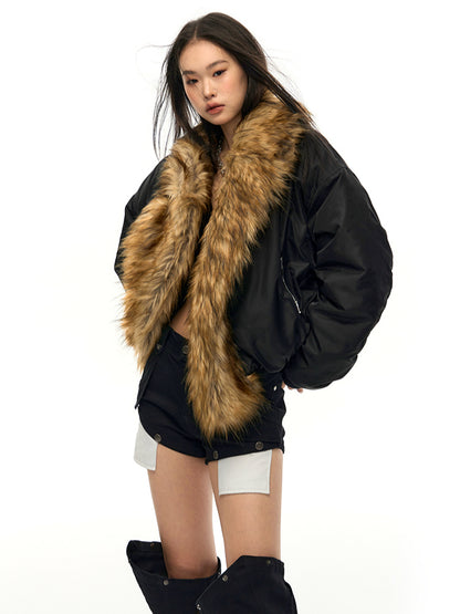 Fur Collar Oversized Down Flight Jacket