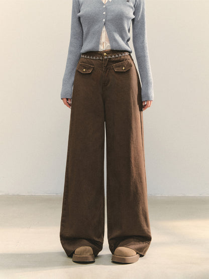 Cross-Stitch Floral Wide-Leg Pants - CHINASQUAD