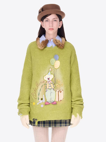 Illustrated Crewneck Knit Sweater