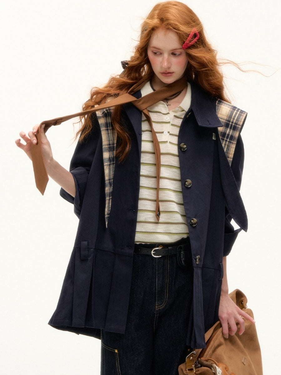 Detachable Bunny-Ear Pleated Trench Coat