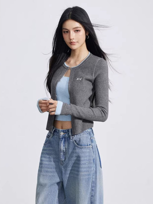 Contrast Layered Knit Slim Base Layer