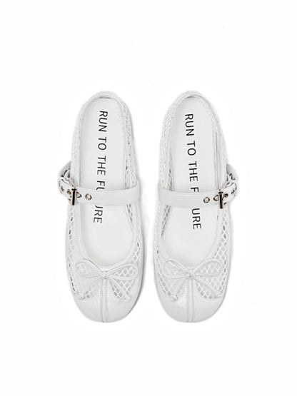 Fishing Net Woven Flat Mary Jane Shoes