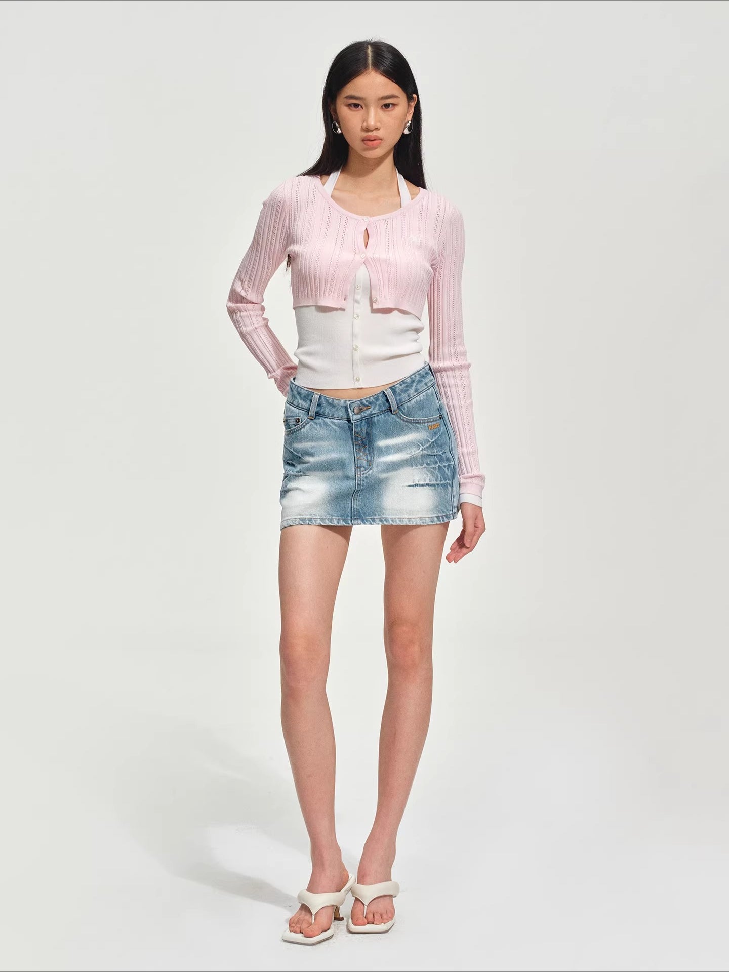 Faux Layered Slim-Fit Knit Cardigan