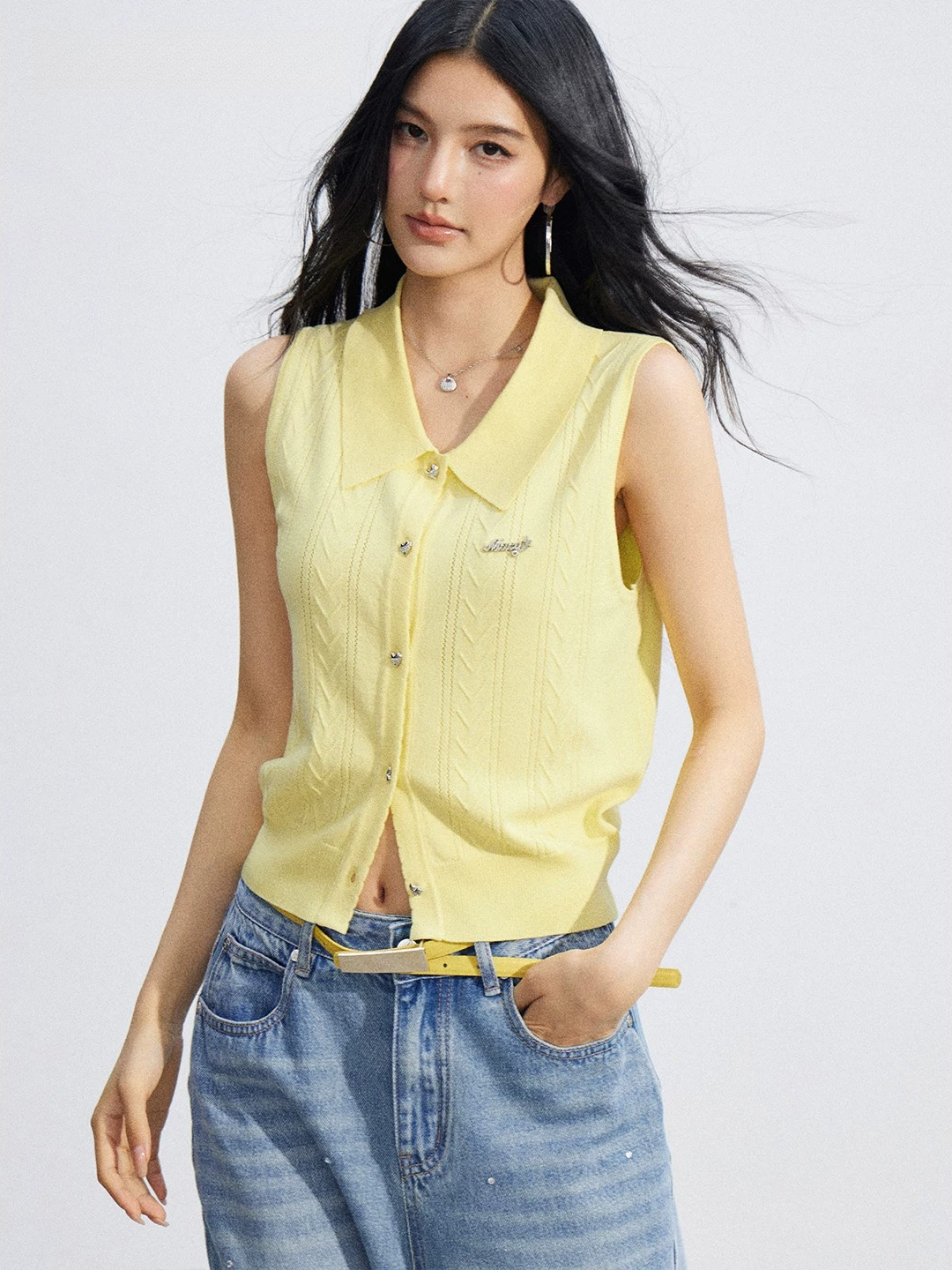Cooling Touch Sleeveless Polo Knit Cardigan