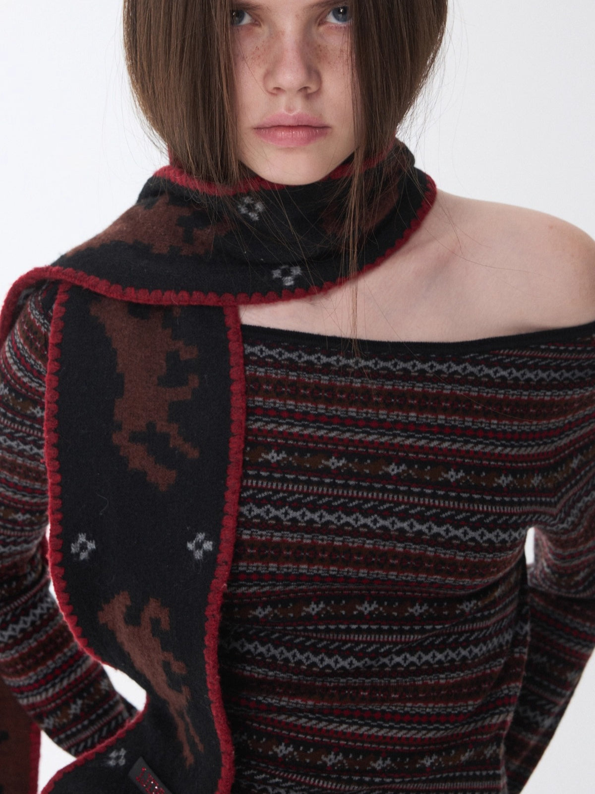 Fair Isle Pony Jacquard Knit Scarf