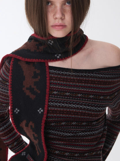 Fair Isle Pony Jacquard Knit Scarf