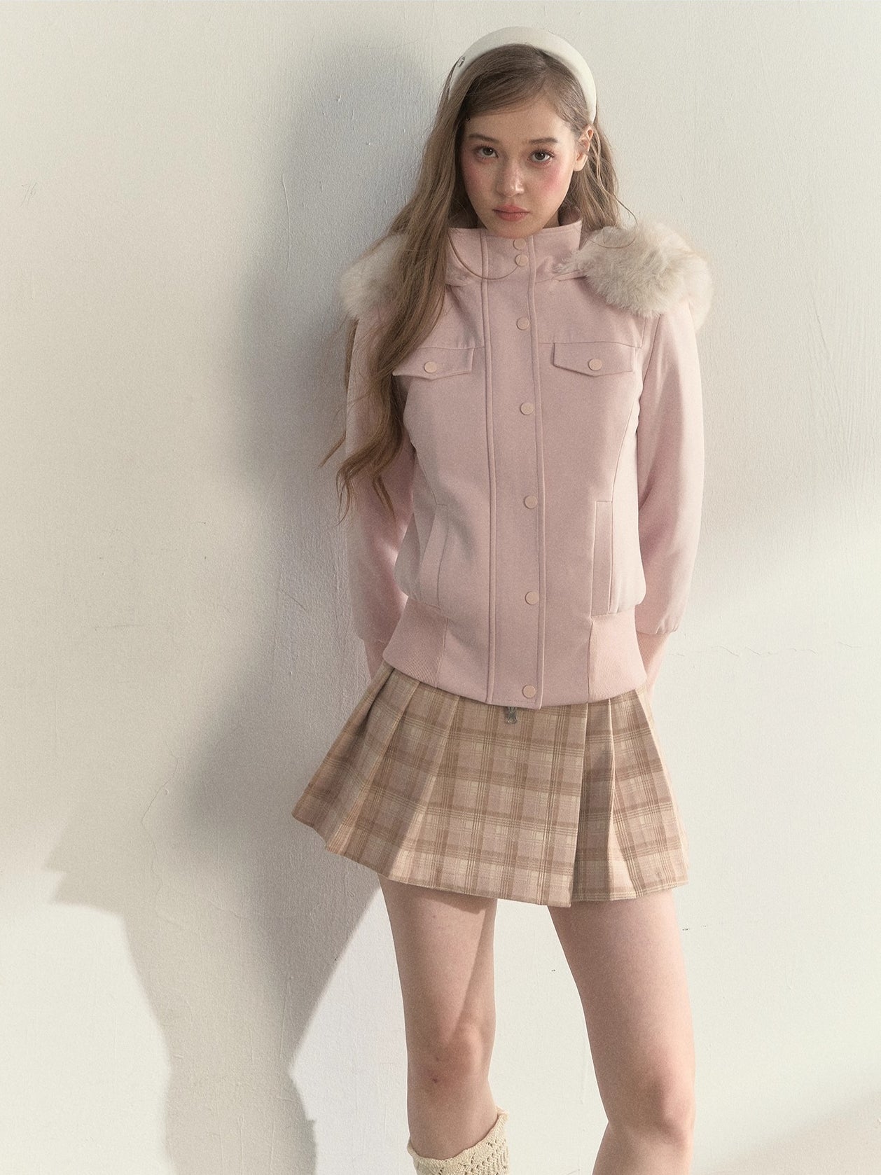 Fleece-Lined Faux Fur Collar Hooded Jacket