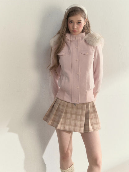 Fleece-Lined Faux Fur Collar Hooded Jacket