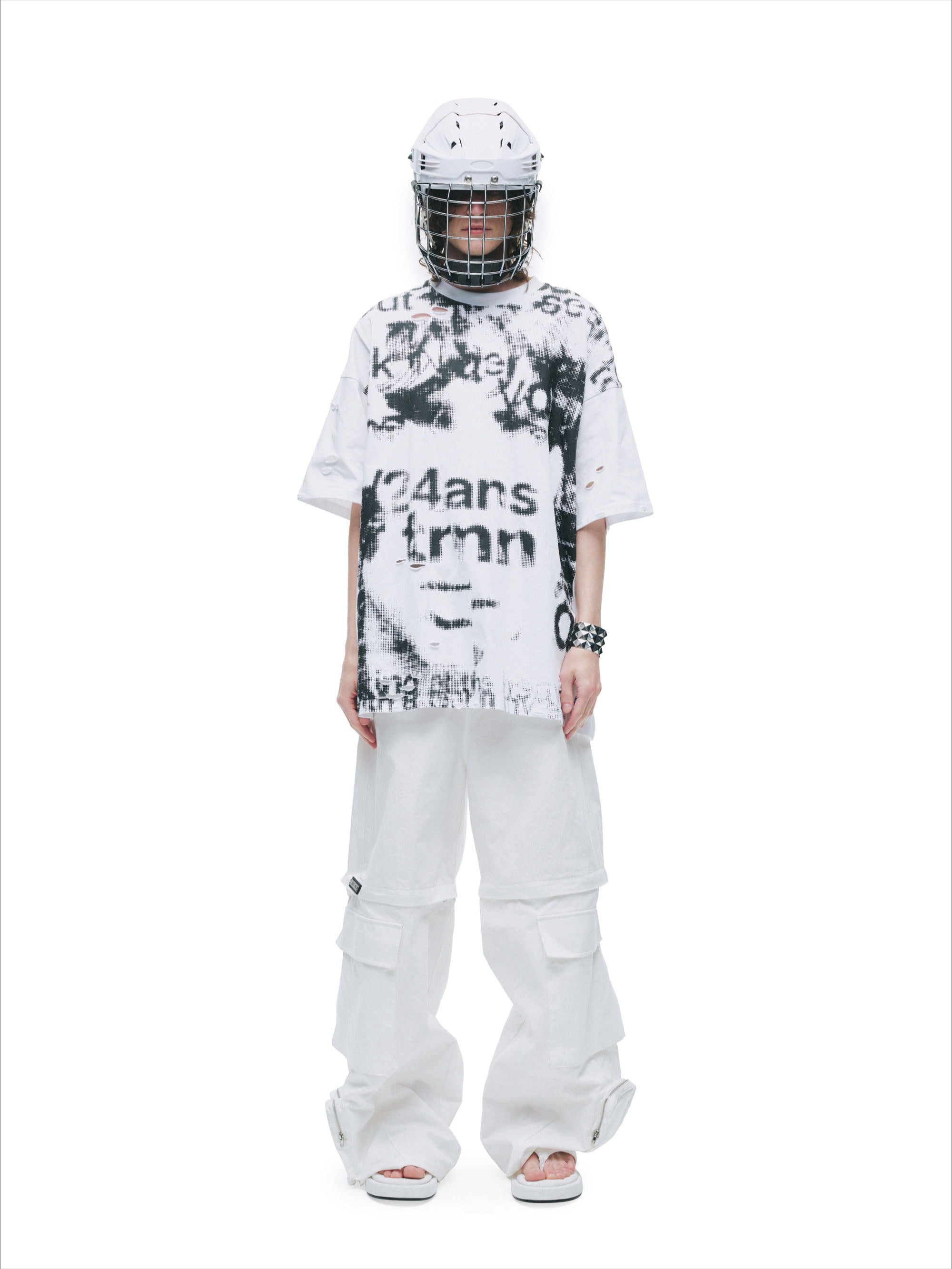 Distressed Laser-Burn Graphic Oversized T-Shirt