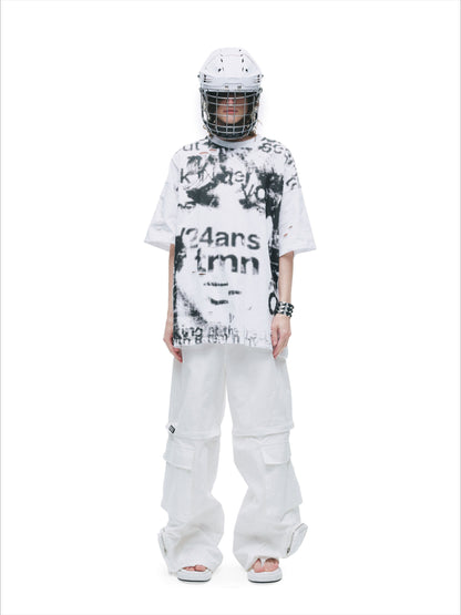 Distressed Laser-Burn Graphic Oversized T-Shirt