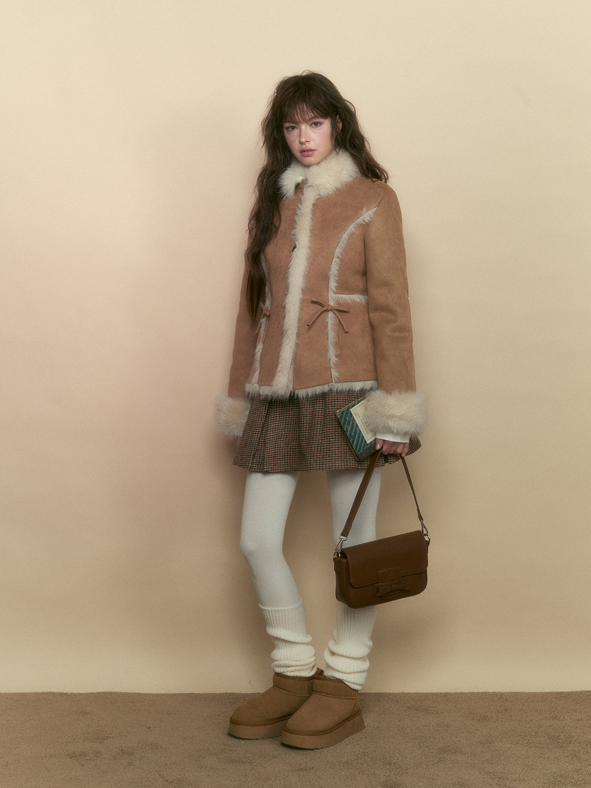 Khaki &amp; Pink Shearling Coat