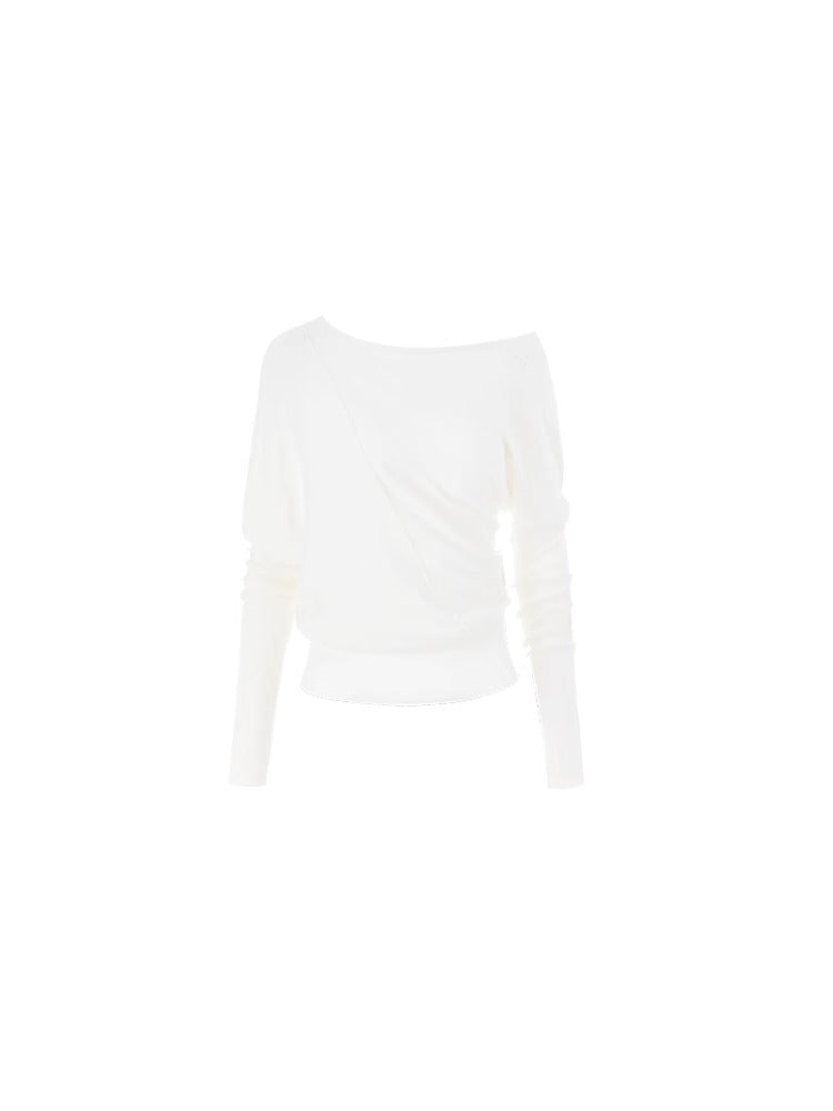 Asymmetric Shoulder Knitted Tencel Pullover