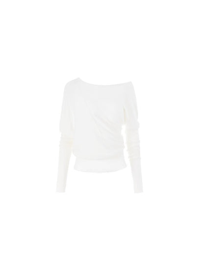 Asymmetric Shoulder Knitted Tencel Pullover