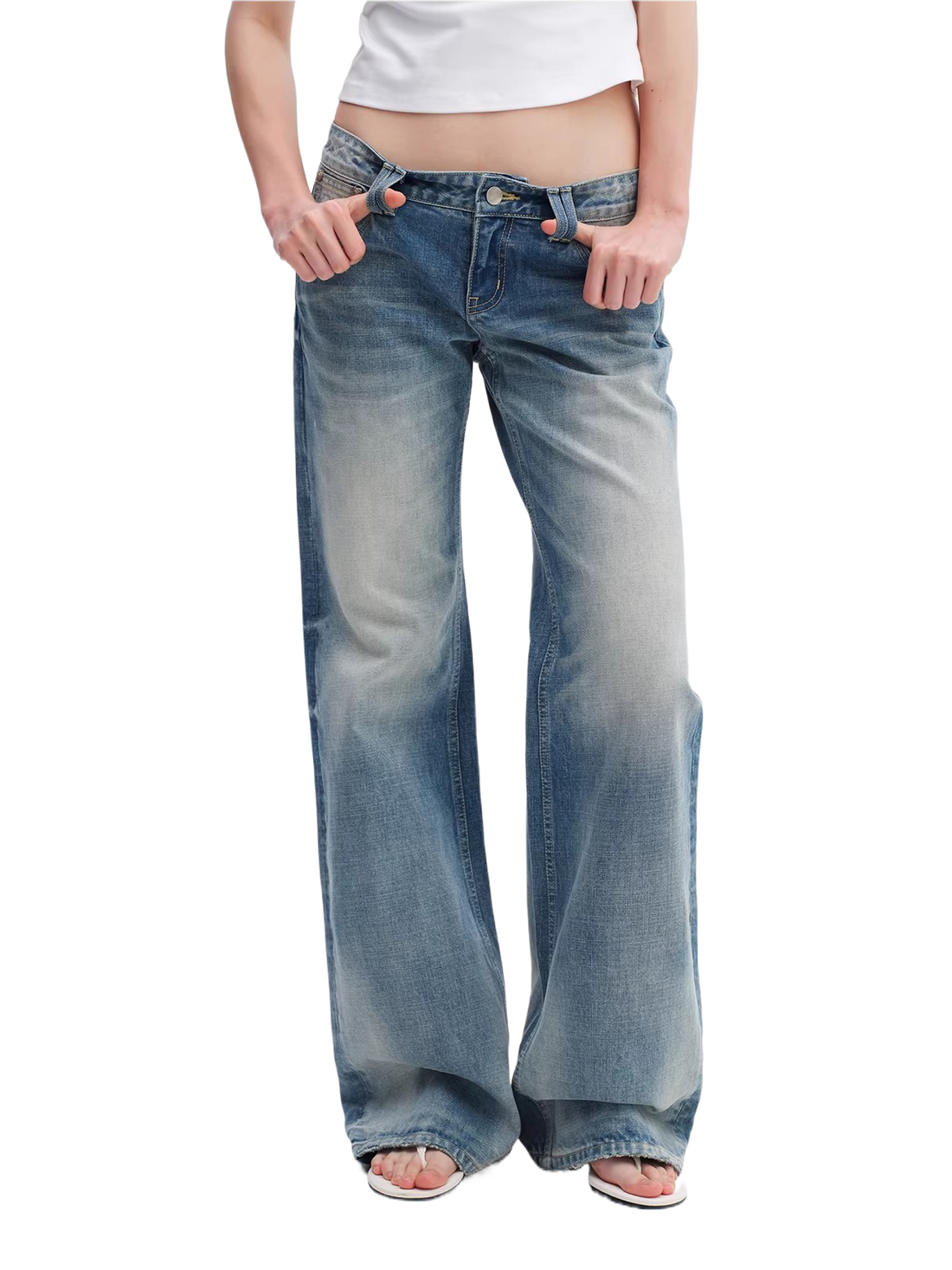 Vintage Washed Low-Rise Flared Denim Jeans