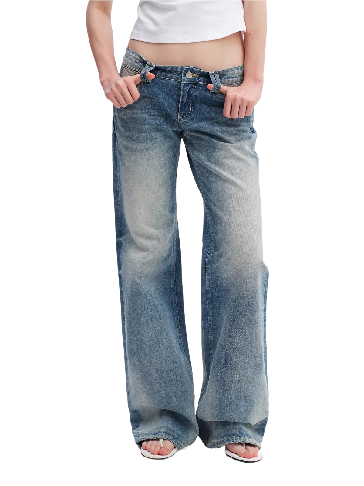 Vintage Washed Low-Rise Flared Denim Jeans