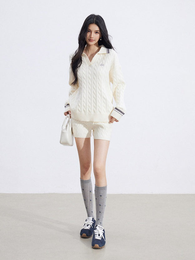 Color-Block Knit Top and Shorts Two-Piece Set