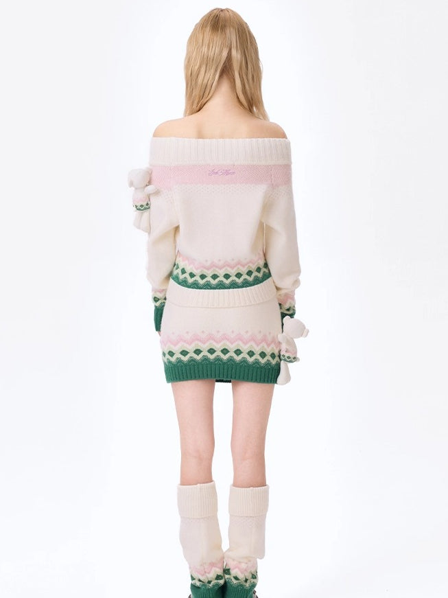 Fair Isle Off-Shoulder Knit Sweater