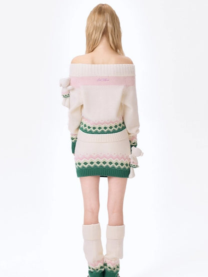 Fair Isle Off-Shoulder Knit Sweater