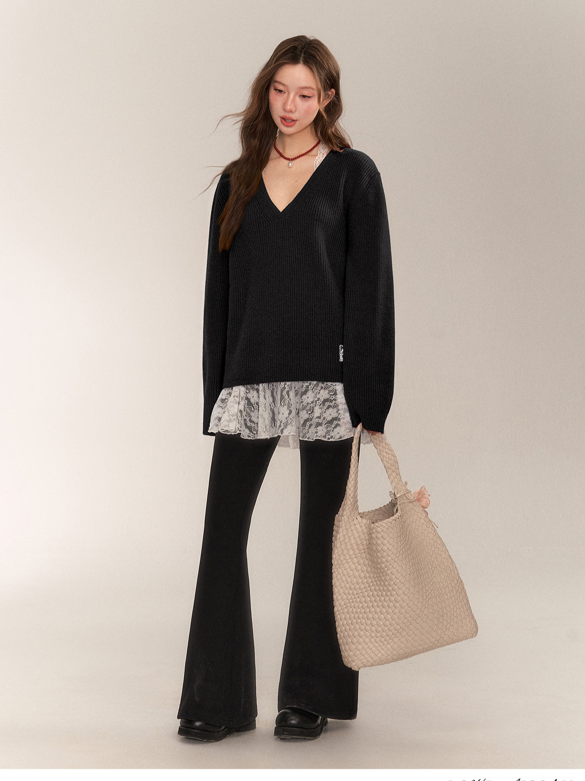 Halter V-Neck Loose Knit Sweater