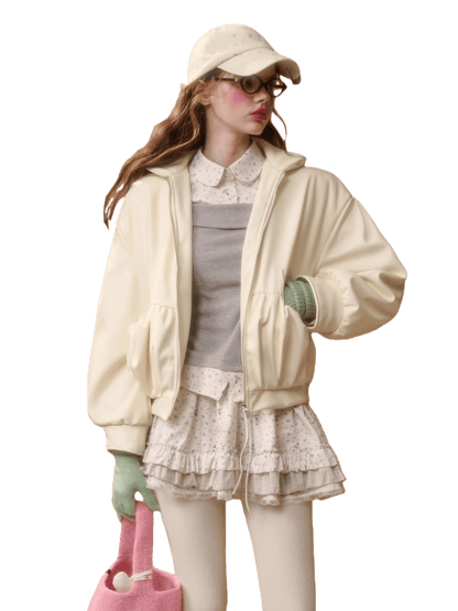 Cream Leather Soft Padded Jacket