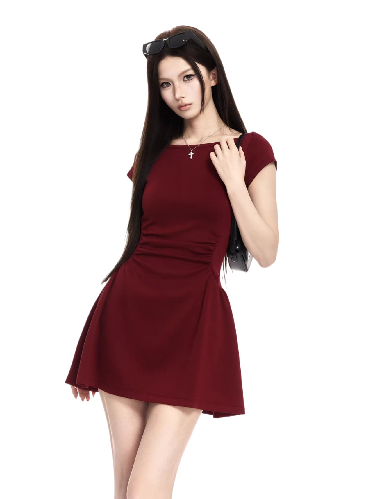 Sculpted Boat-Neck Waist-Defined Mini Dress