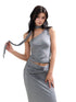 Rhinestone One-Shoulder Knit Vest & Skirt Set - CHINASQUAD