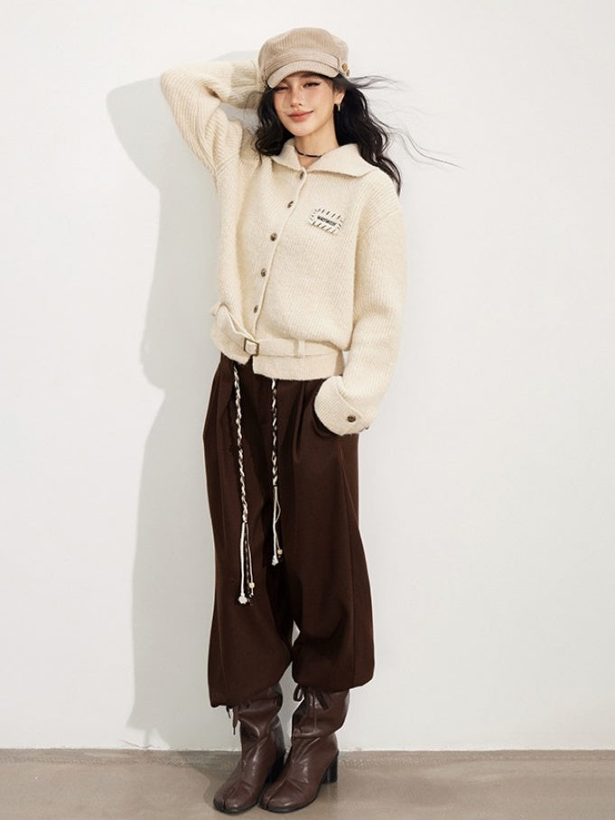 Wool-Blend Belted Wide-Leg Pants