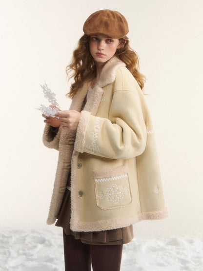 Suede Embroidered Fleece-Lined Jacket