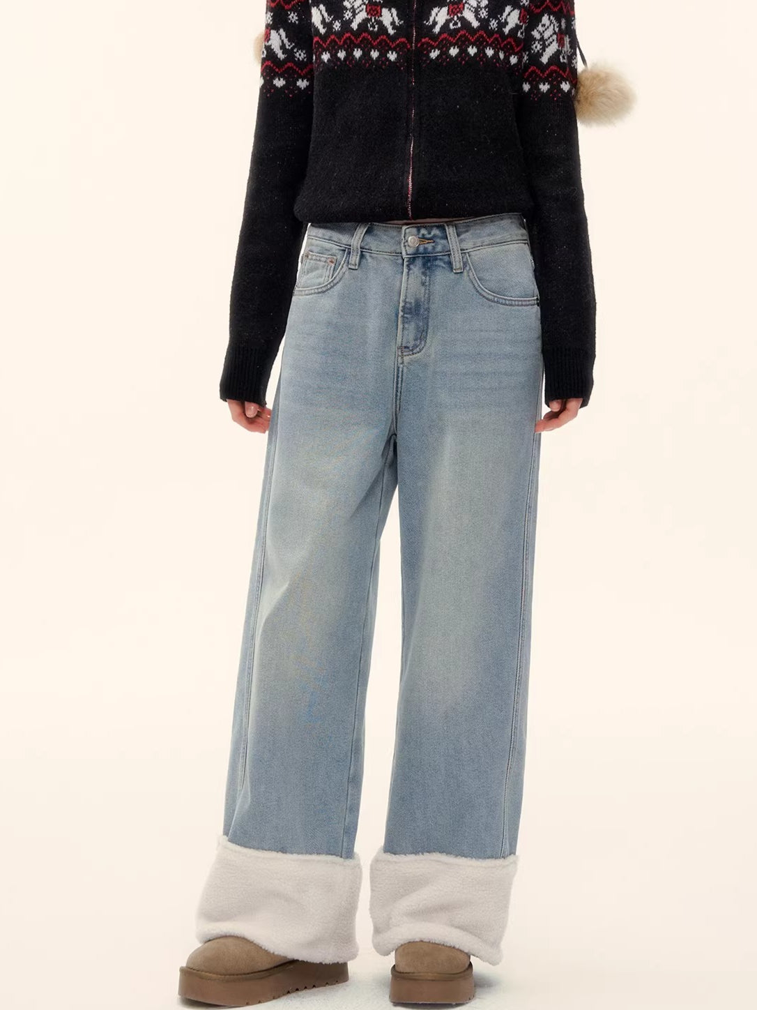 Straight-Leg Wide Denim Pants