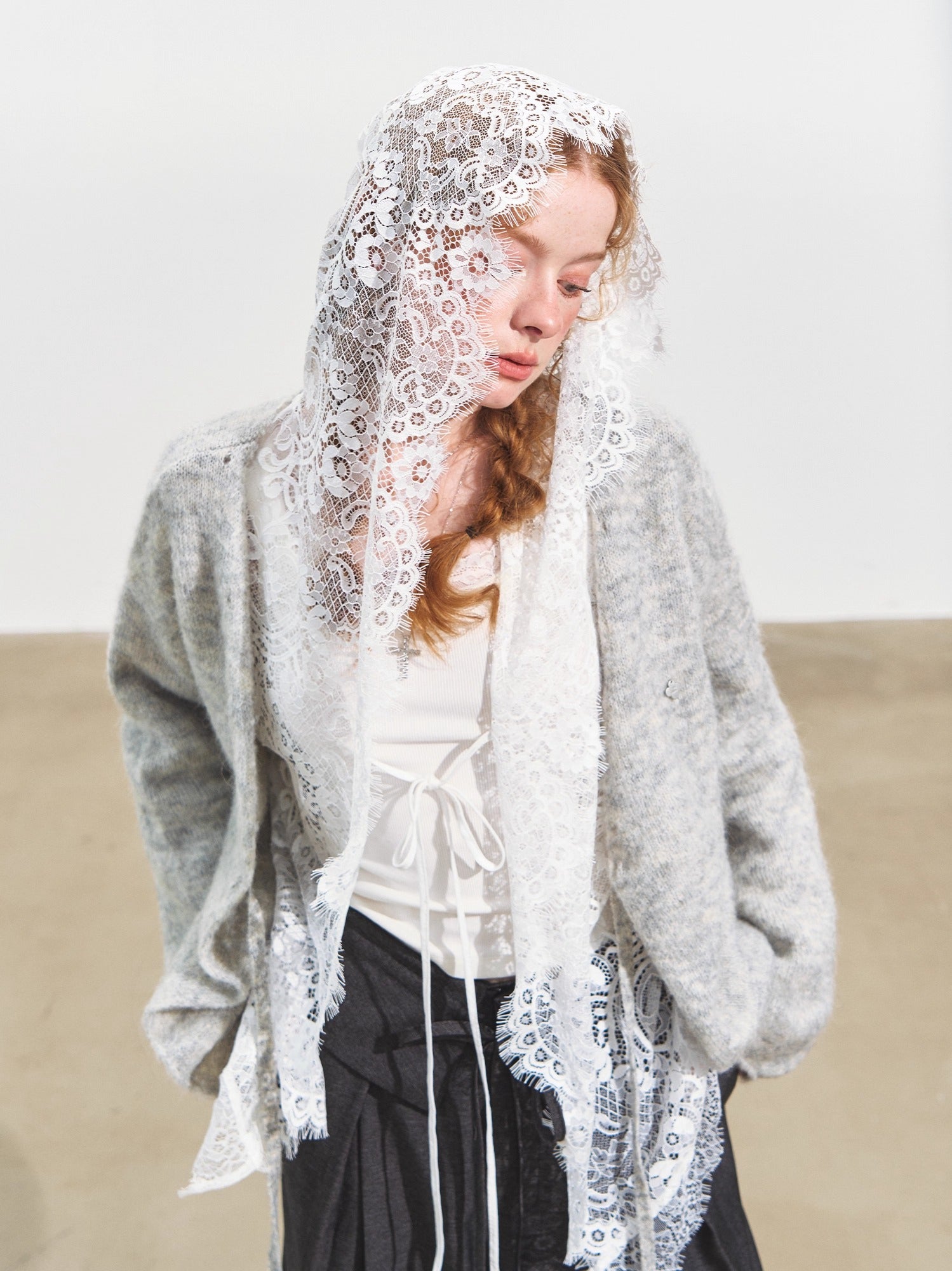Hooded Lace Panel Overlay Blouse