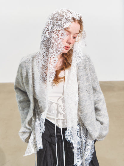 Hooded Lace Panel Overlay Blouse