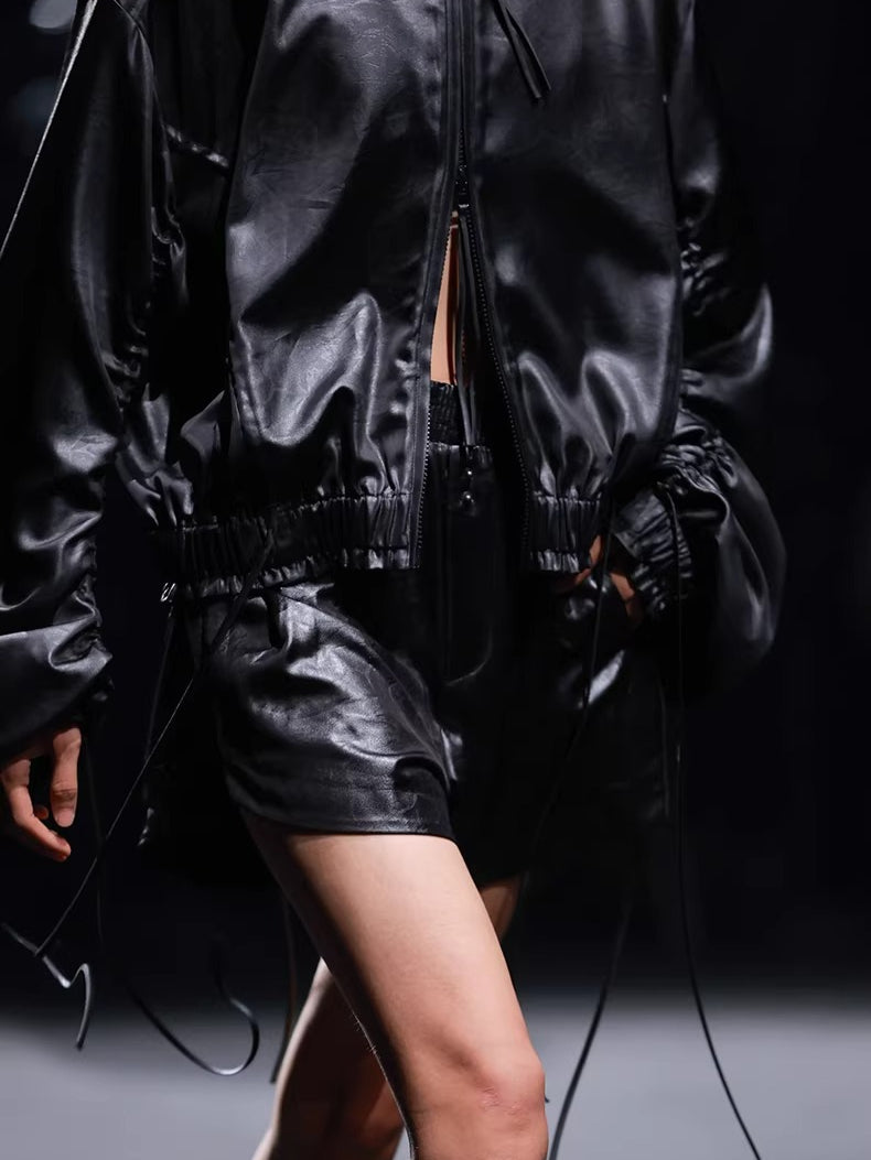 Leather-Texture Athletic Zip Jacket