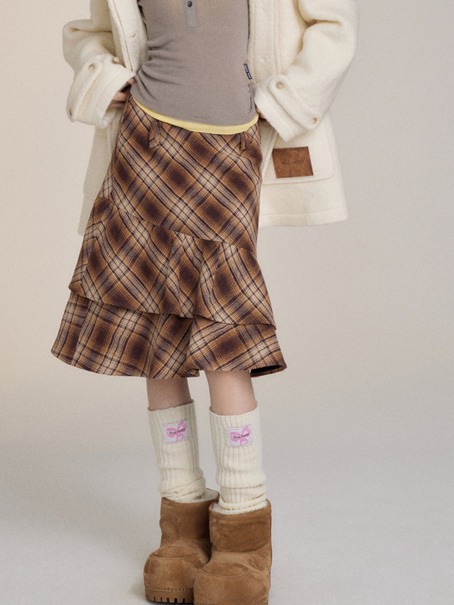 Plaid Irregular Layered Skirt - CHINASQUAD