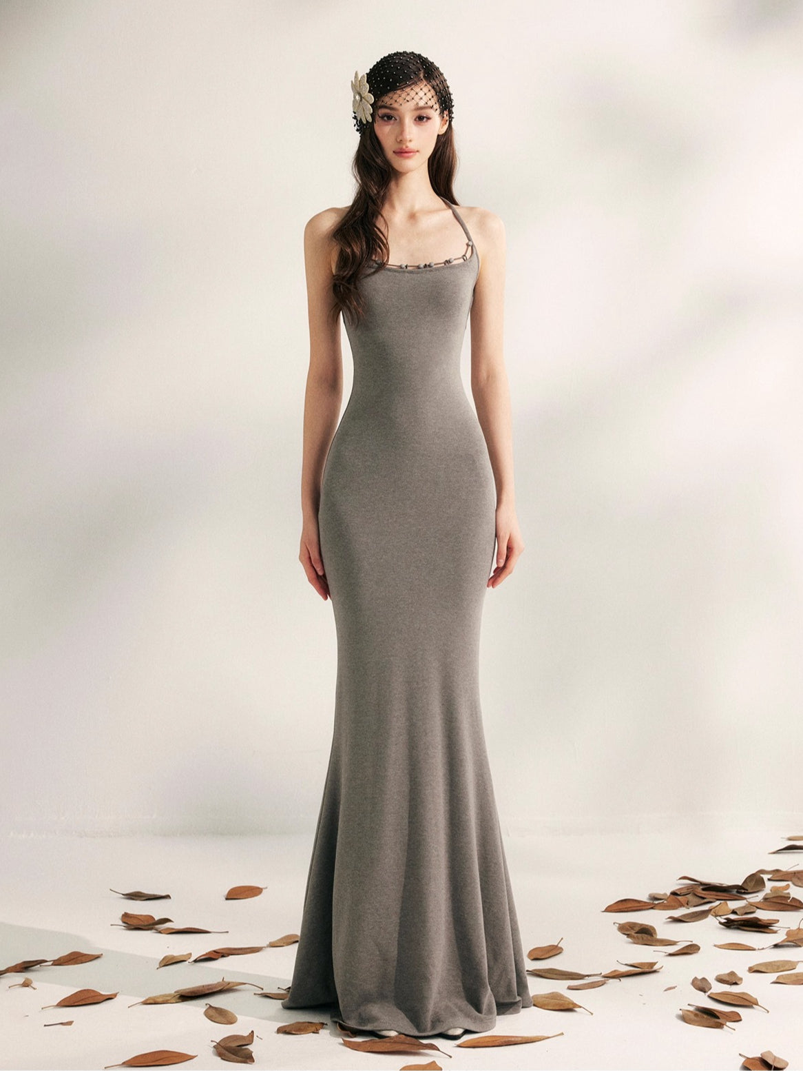 Jasmine Beaded Halter Knit Mermaid Dress