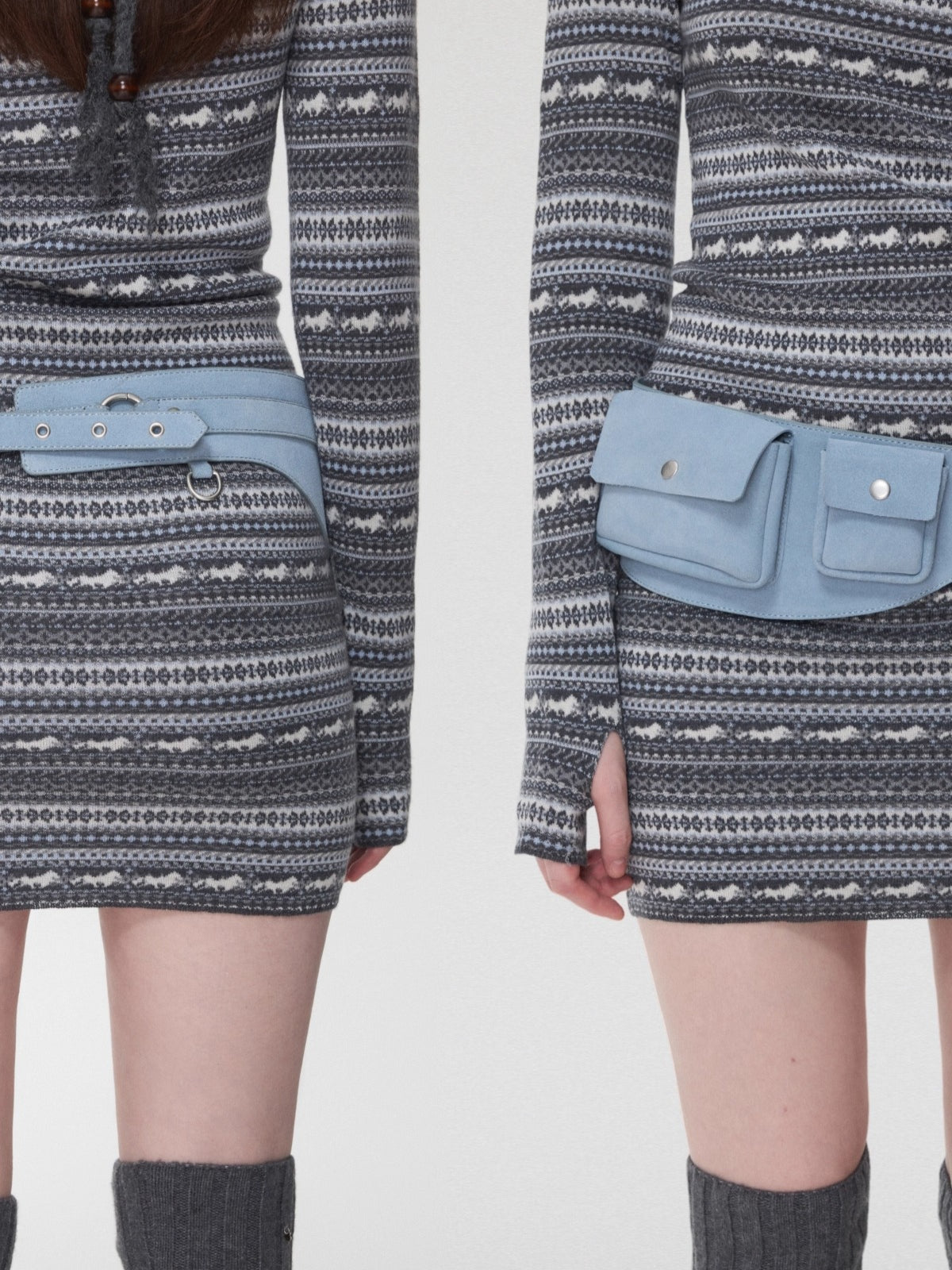 Fair Isle Off-Shoulder Jacquard Knit Dress