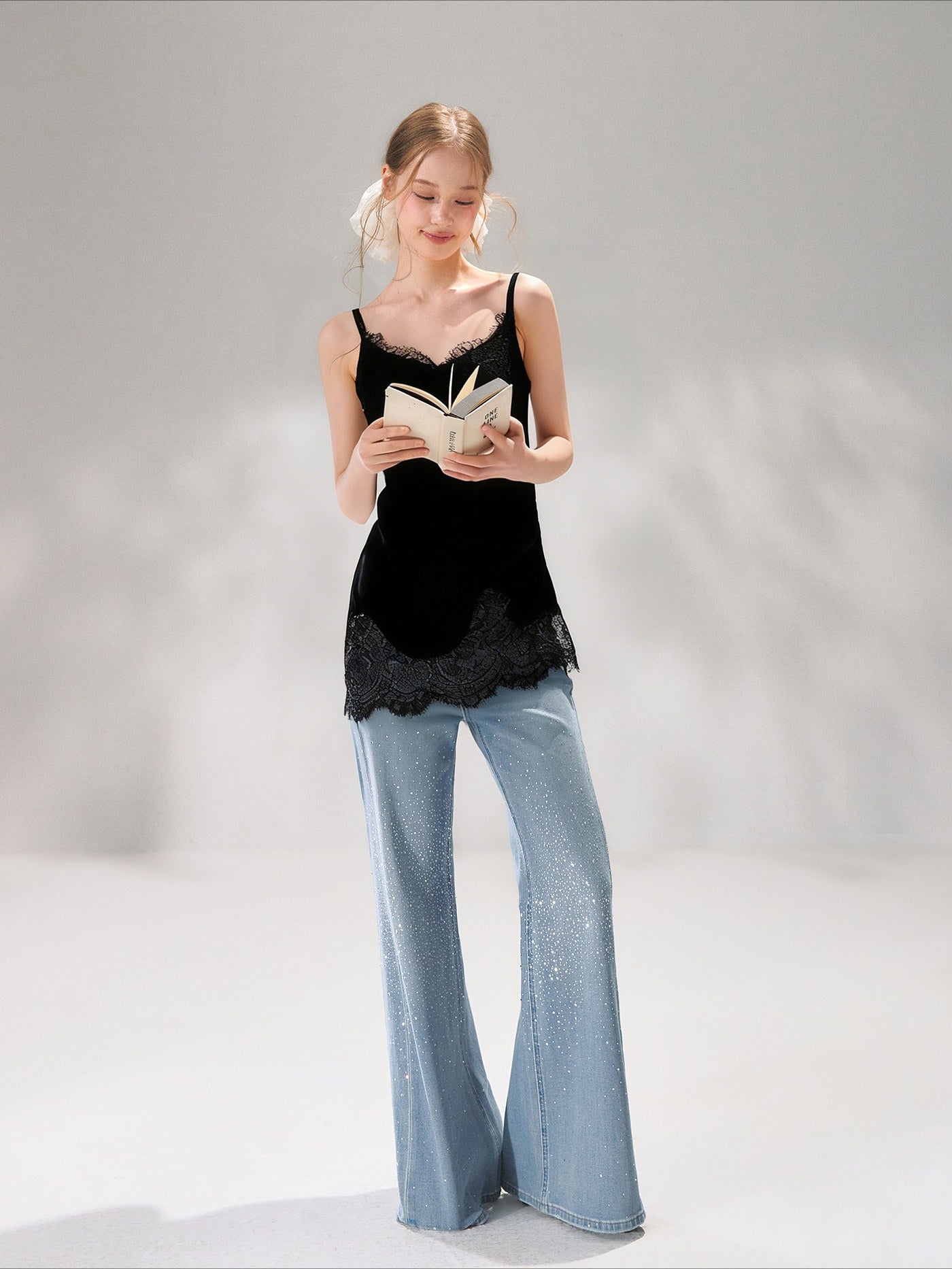 Asymmetric Lace-Trim Satin Camisole