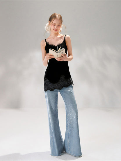 Asymmetric Lace-Trim Satin Camisole