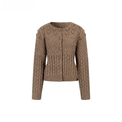 Textured Wool-Blend Cable Knit Cardigan