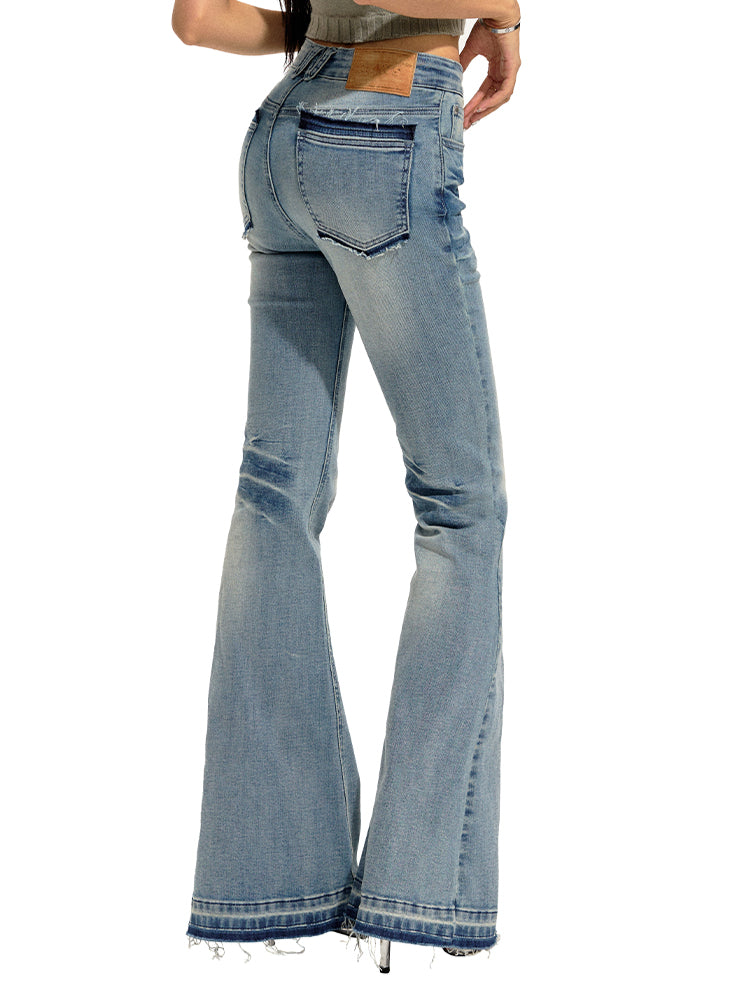 Washed Stretch Slim Flare Jeans