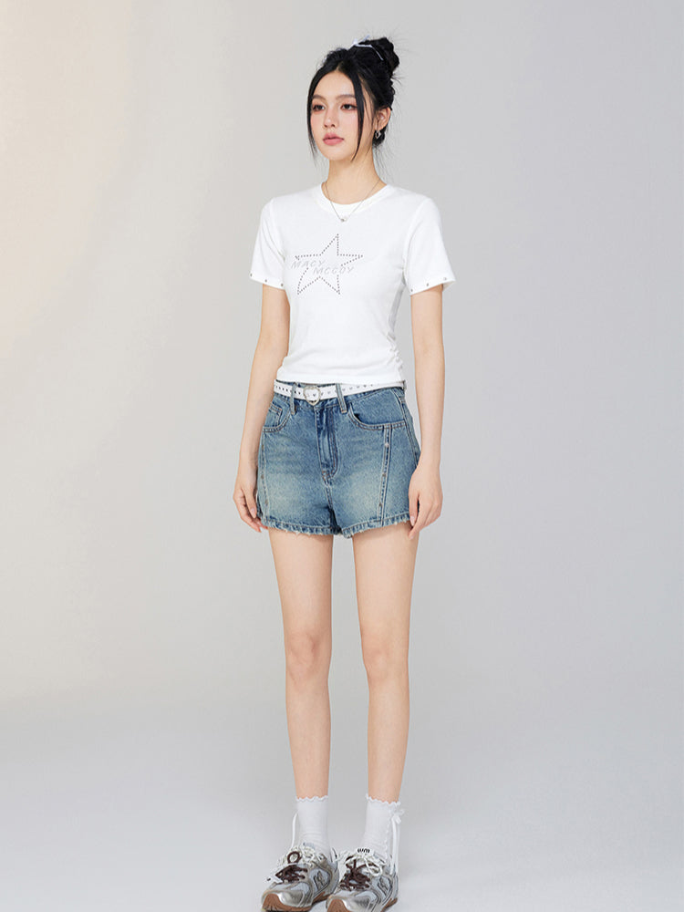 Star Rhinestone Letter Shoulder Tee